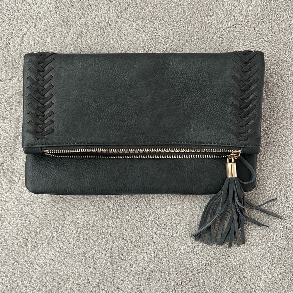 Crown Vintage Black Clutch with Whipstitch Detail